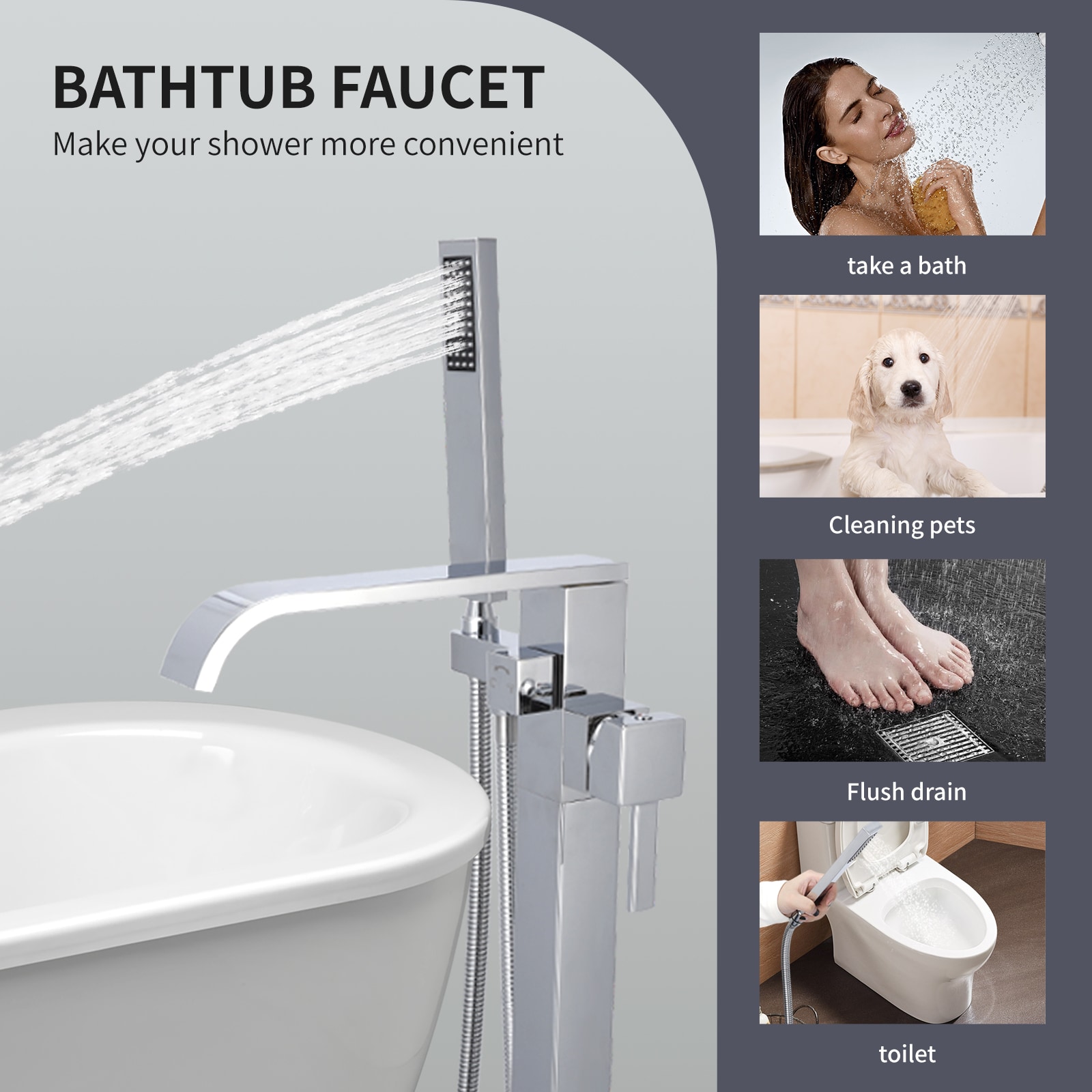 Freestanding Waterfall Bathtub Faucet With Hand Shower Chrome_voghion.com